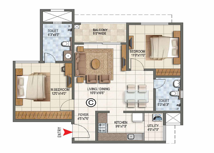 Century Silicon City 1 BHK Floor Plan