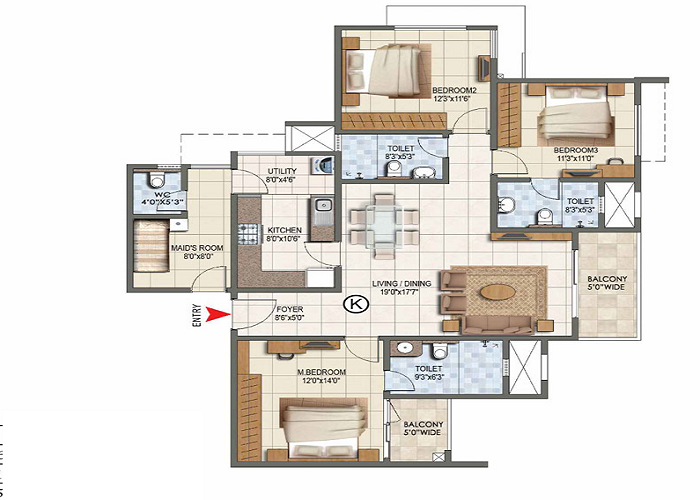 Century Silicon City 3 BHK Floor Plan
